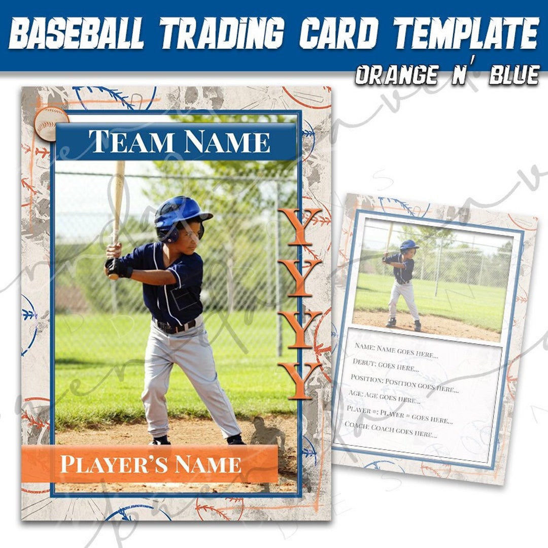 Orange & Blue Baseball Trading Card- Template- Editable-high Quality ...