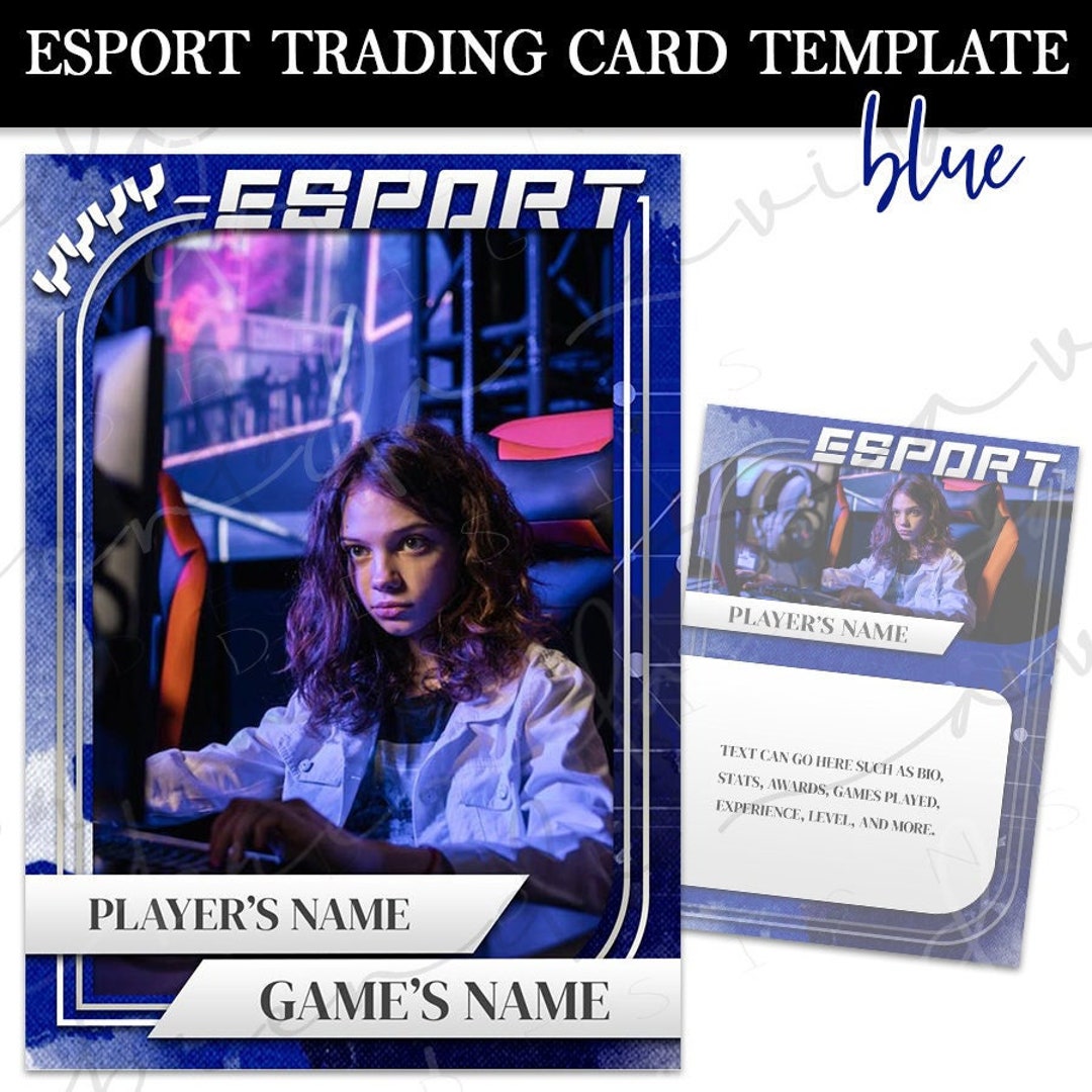 Esports Trading Card Template Blue Gamer Google Slides Sports Edit Etsy