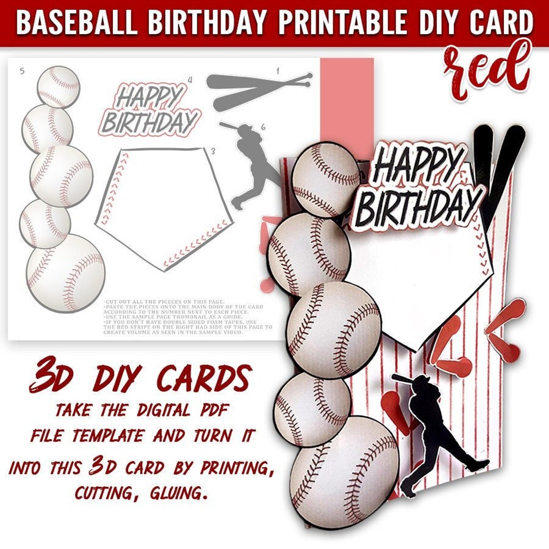 DIY Card- Baseball Birthday- Red- Printable - Digital Download - PDF ...