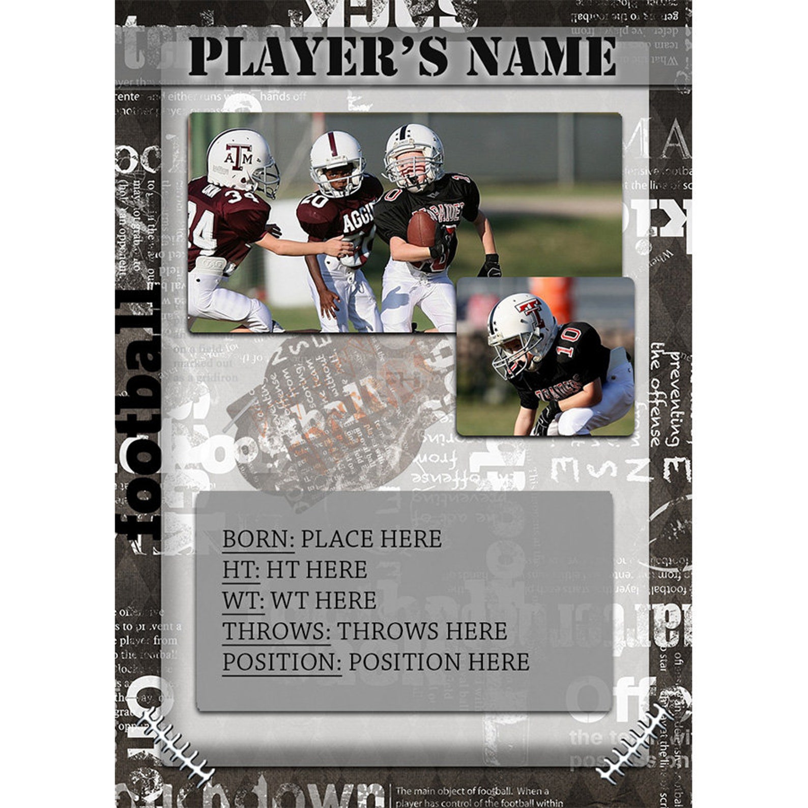 Football Trading Card Black Tint Etsy