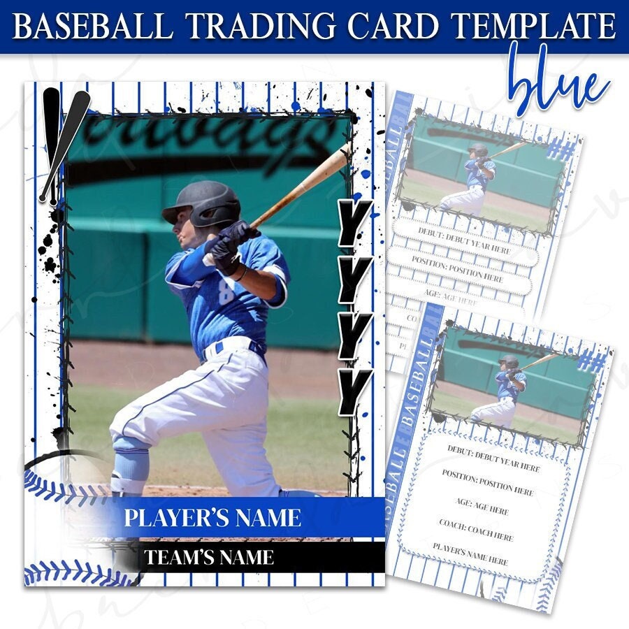 Blue Baseball Trading Card Template Google Slides Sports Etsy