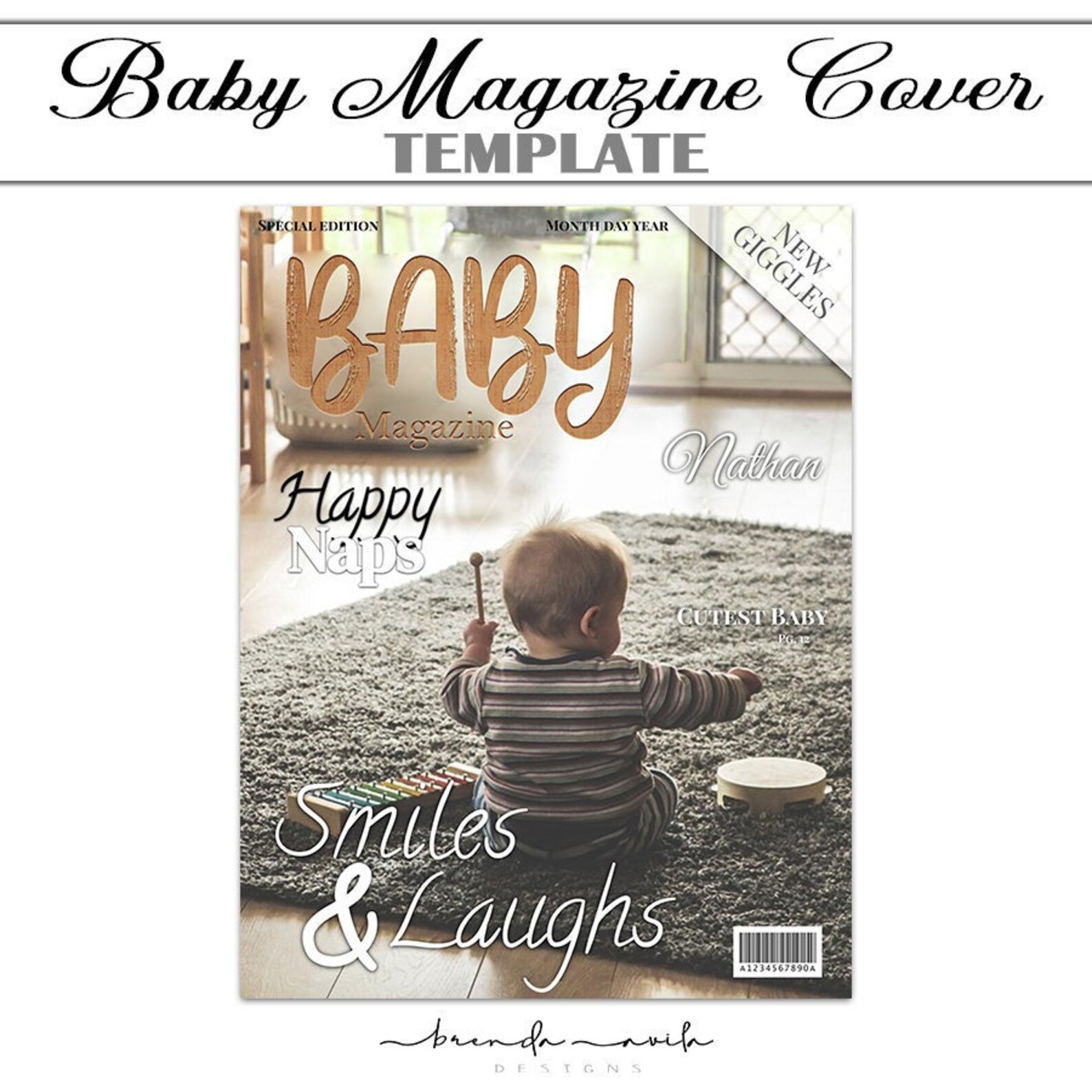 Baby Magazine Cover Template High Quality Google Slides Etsy
