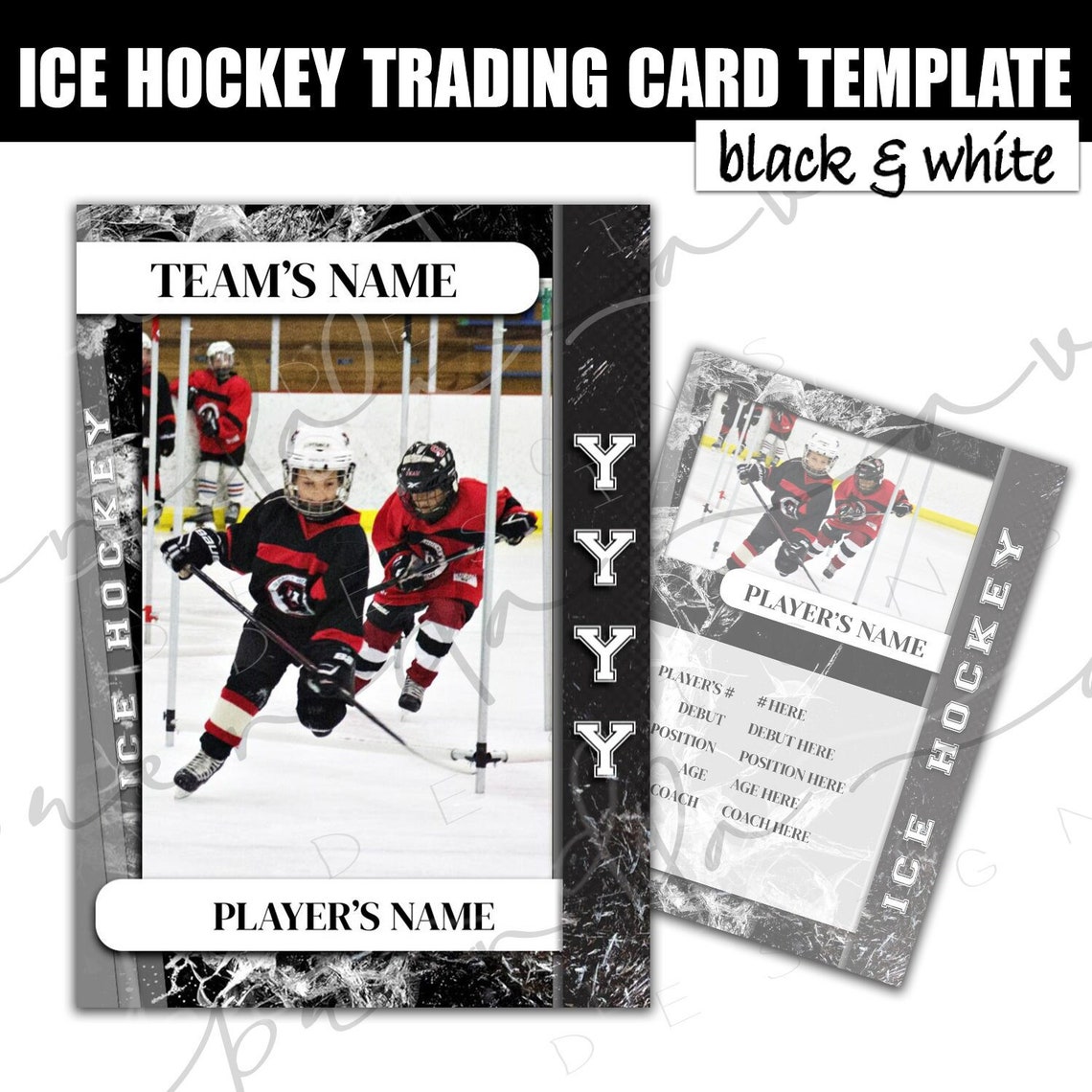 Ice Hockey Trading Card Template Black & White Google Etsy Canada
