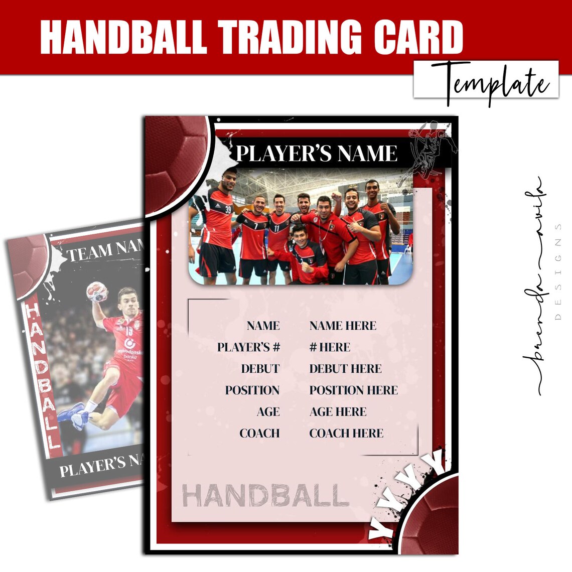 Red & Black Handball Trading Card Template- High Quality- Sports Design ...