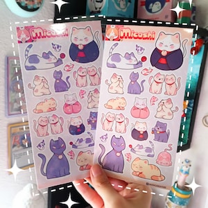 Cute Cats sticker sheet | vinyl Glossy and Holographic waterproof | Planner & Bullet Journal | Stationery | Kawaii neko | scrapbooking