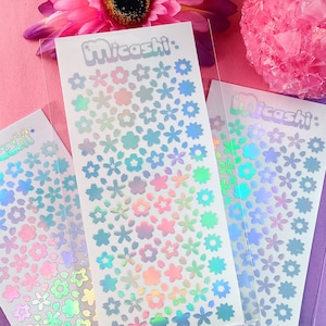 Holographic Deco Stickers Sheet  | flowers, lotus flower and petals stickers | planner, Polaroid Decoration / scrapbooking