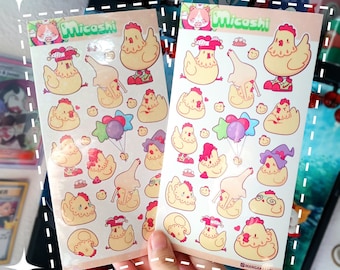 Cute Bird Chicken Vinyl sticker sheet | Glossy and Holographic waterproof | Planner & Bullet Journal Stickers | scrapbooking / Kawaii