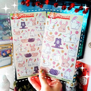 Cute Bunnies Vinyl sticker sheet | Glossy and Holographic waterproof | Planner & Bullet Journal Stickers | Stationery | Kawaii sticker sheet