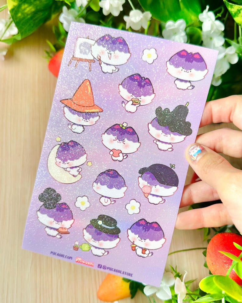 Kawaii Purple Kitty Cat Vinyl Sticker Sheet: Waterproof Planner ...