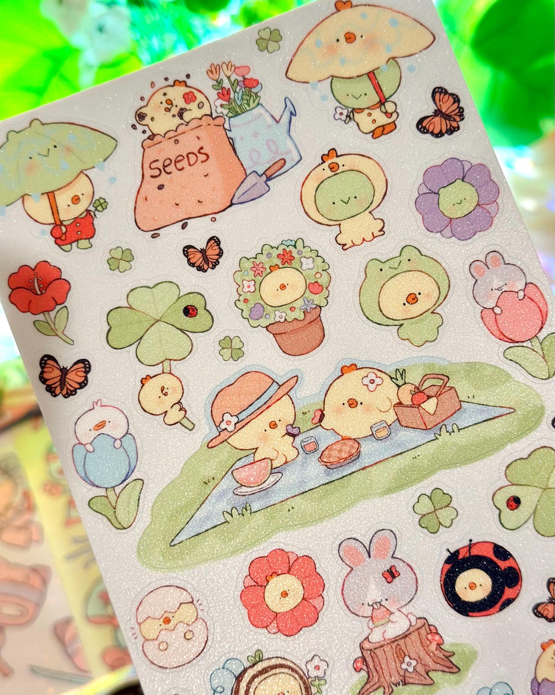 Spring Pals - Cute Vinyl Sticker Sheet Waterproof Glitter Decals for ...