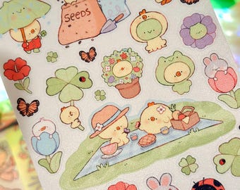 Spring Pals - Cute Vinyl Sticker Sheet Waterproof Glitter Decals for Planners, Laptops
