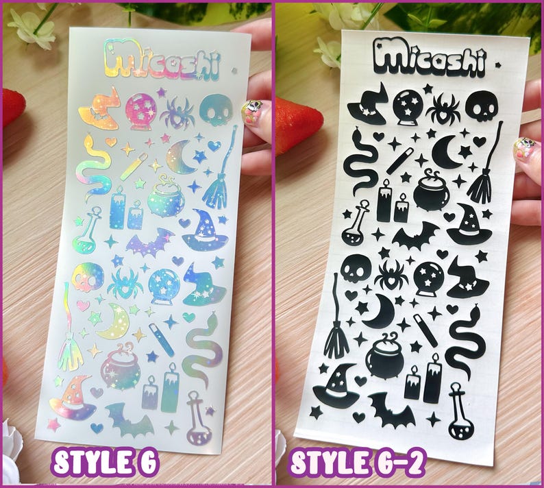 Holographic Deco Stickers Sheet (16 Styles options) | hearts, bats, butterfly, stars, flowers, cloud, scrapbooking | planner -Polco deco image 5