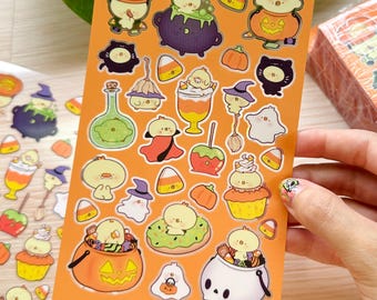 Spooky Duck Kawaii Halloween Sticker Sheet: Clear Vinyl  Decals