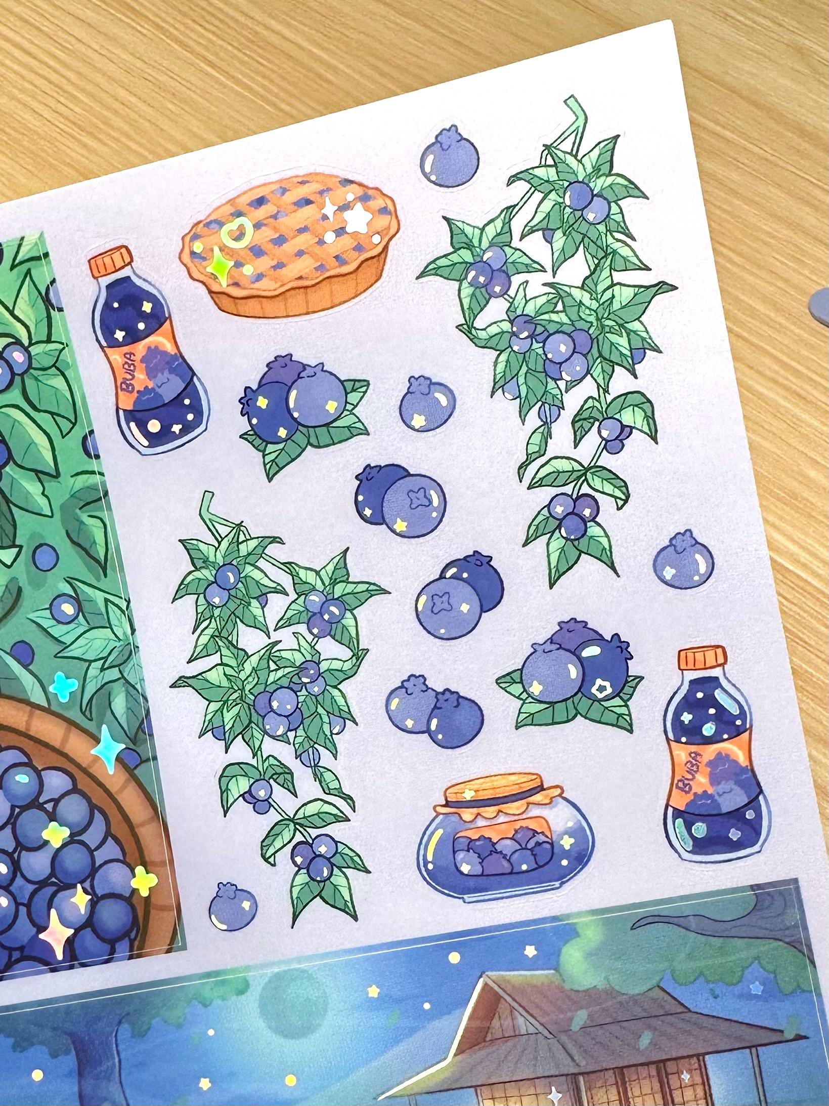 Blueberry Fruit -vinyl Sticker Sheet With Holographic Foil Details ...
