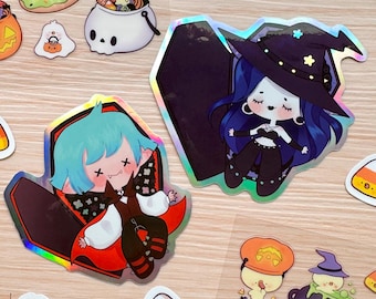 Pegatinas holográficas de vinilo de vampiros y brujas - Pegatinas de Halloween