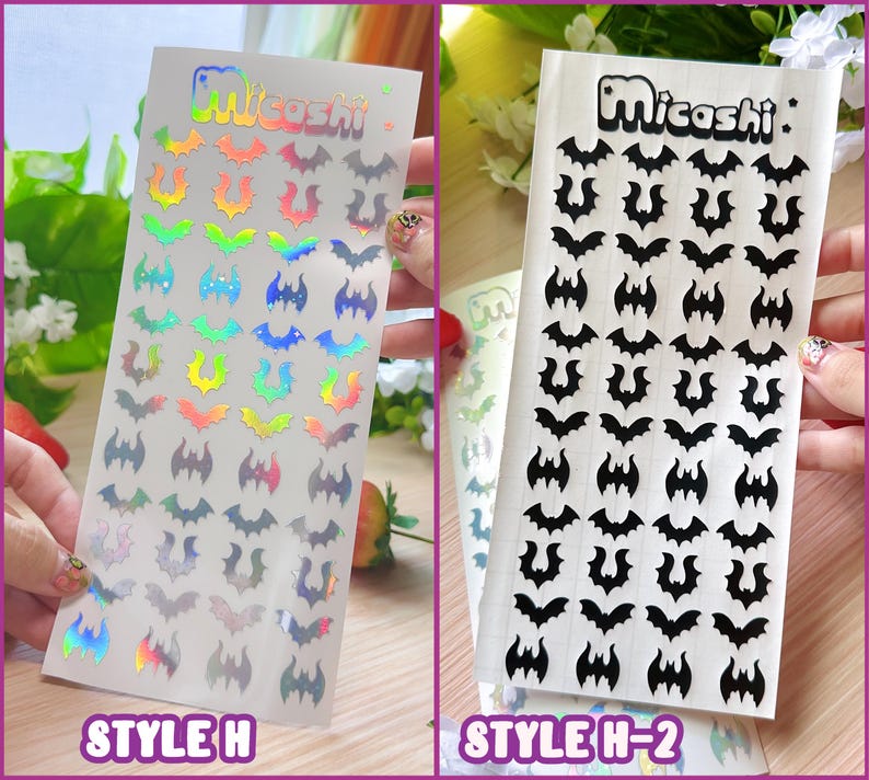 Holographic Deco Stickers Sheet (16 Styles options) | hearts, bats, butterfly, stars, flowers, cloud, scrapbooking | planner -Polco deco image 6