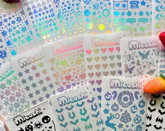 Holographic Deco Stickers Sheet (16 Styles options) | hearts, bats, butterfly, stars, flowers, cloud, scrapbooking | planner -Polco deco