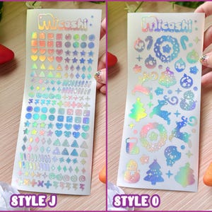 Holographic Deco Stickers Sheet (16 Styles options) | hearts, bats, butterfly, stars, flowers, cloud, scrapbooking | planner -Polco deco image 7