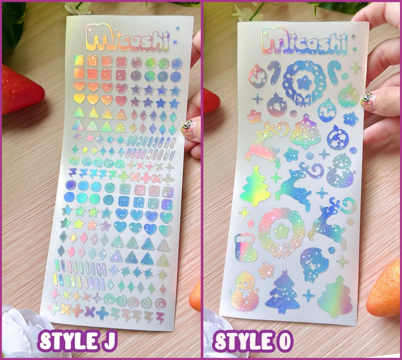 Holographic Deco Stickers Sheet (16 Styles options) | hearts, bats, butterfly, stars, flowers, cloud, scrapbooking | planner -Polco deco image 7