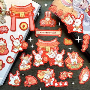 Cute Year of the rabbit 2023, 20 Sticker Pack - Lunar New Year 2023  - Chinese New Year - gift