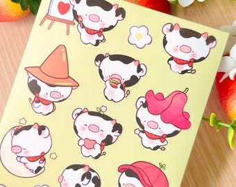 Kawaii vinylklistermärkesark – söt kofigur | Vattentäta klistermärken för planerare, dagbok, scrapbooking, bärbara datorer, vattenflaskor