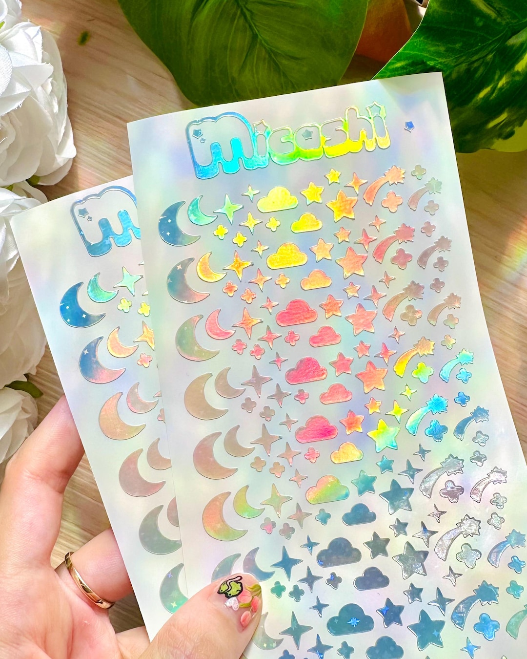 Holographic Deco Stickers Sheet | Moon, Stars, Clouds, Shooting Stars ...