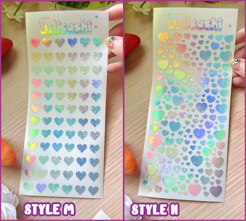 Holographic Deco Stickers Sheet (16 Styles options) | hearts, bats, butterfly, stars, flowers, cloud, scrapbooking | planner -Polco deco image 10