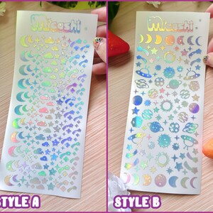 Holographic Deco Stickers Sheet (16 Styles options) | hearts, bats, butterfly, stars, flowers, cloud, scrapbooking | planner -Polco deco image 2