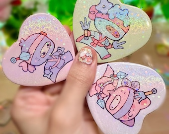 Chibi Ninjas Button Pins ! Heart Shaped