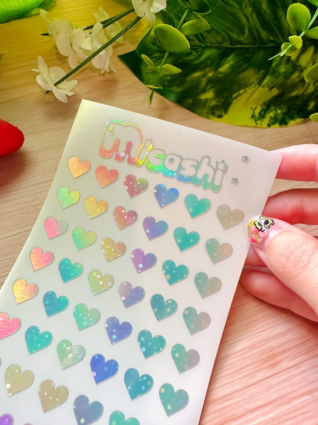 Holographic Deco Stickers Sheet | Heart Stickers | Planner, Polco ...