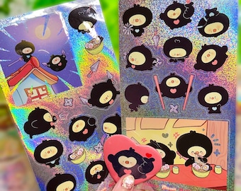 Ninja Duckies ! Holographic vinyl sticker sheets , bird chick stickers