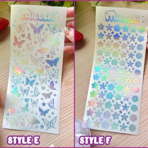 Holographic Deco Stickers Sheet (16 Styles options) | hearts, bats, butterfly, stars, flowers, cloud, scrapbooking | planner -Polco deco image 4