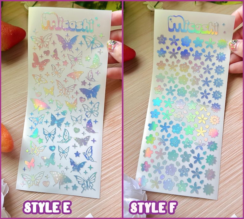 Holographic Deco Stickers Sheet (16 Styles options) | hearts, bats, butterfly, stars, flowers, cloud, scrapbooking | planner -Polco deco image 4
