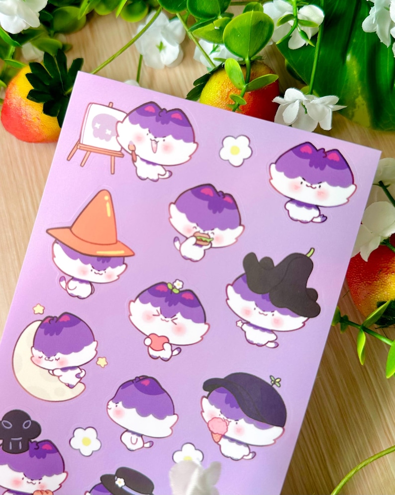 Kawaii Purple Kitty Cat Vinyl Sticker Sheet: Waterproof Planner ...
