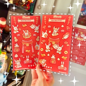 Feuilles d'autocollants mignons Nouvel An lunaire 2023 - Année du lapin - nouvel an chinois / scrapbooking