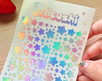 Holographic Deco Stickers Sheet  |  stars stickers | planner, polco decoration / scrapbooking