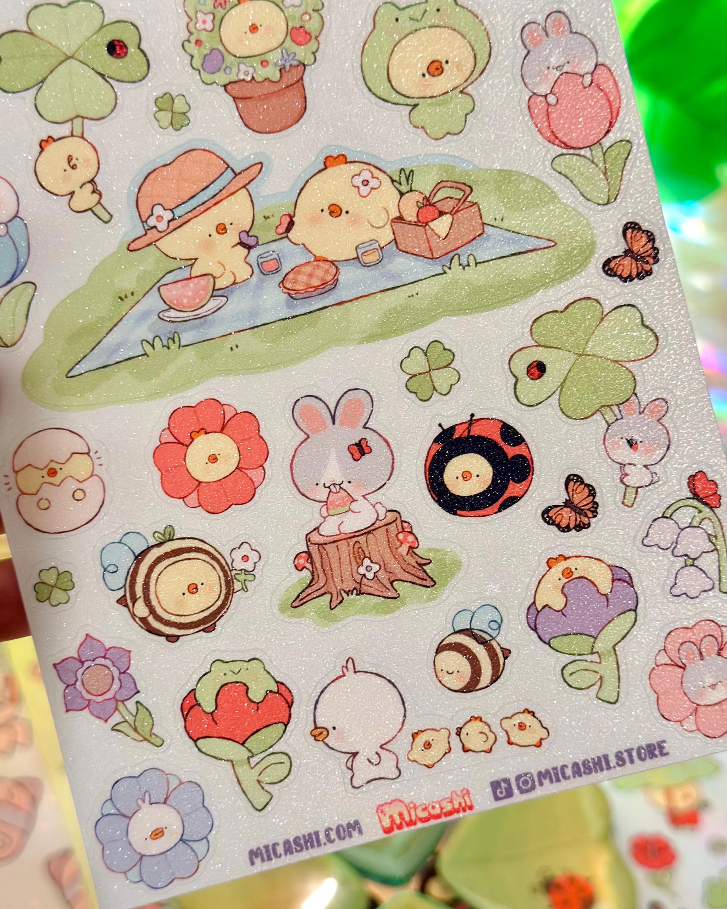 Spring Pals - Cute Vinyl Sticker Sheet Waterproof Glitter Decals for ...