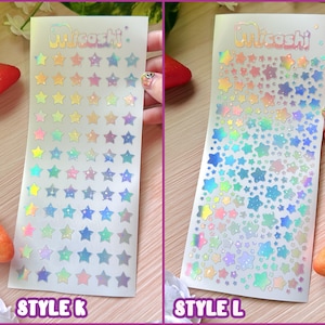 Holographic Deco Stickers Sheet (16 Styles options) | hearts, bats, butterfly, stars, flowers, cloud, scrapbooking | planner -Polco deco image 9
