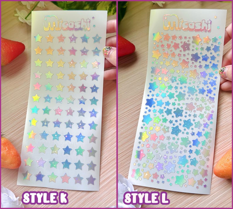 Holographic Deco Stickers Sheet (16 Styles options) | hearts, bats, butterfly, stars, flowers, cloud, scrapbooking | planner -Polco deco image 9