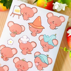 Kawaii Vinyl Sticker Bogen – Maus Charakter | Wasserdichte Aufkleber für Planer, Journaling, Scrapbooking, Laptops, Wasserflaschen