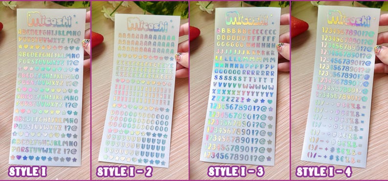 Holographic Deco Stickers Sheet (16 Styles options) | hearts, bats, butterfly, stars, flowers, cloud, scrapbooking | planner -Polco deco Style I