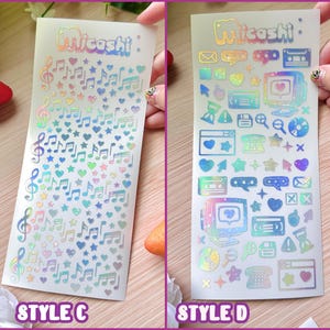 Holographic Deco Stickers Sheet (16 Styles options) | hearts, bats, butterfly, stars, flowers, cloud, scrapbooking | planner -Polco deco image 3