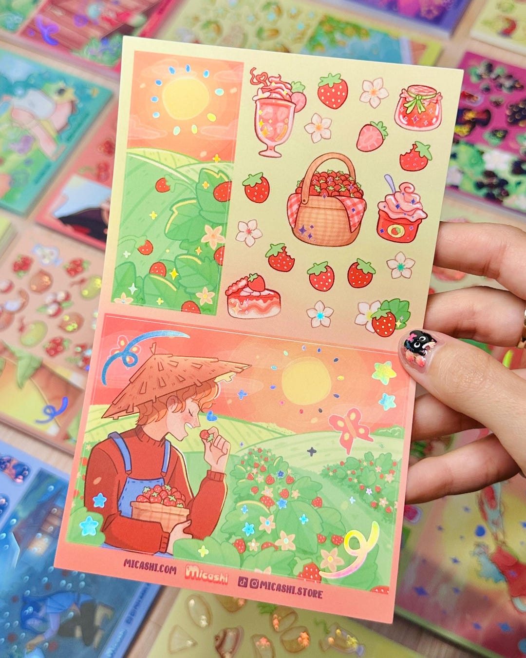 Strawberry Fruit -vinyl Sticker Sheet With Holographic Foil Details ...