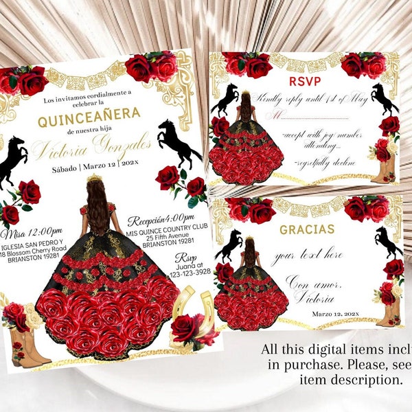Red and Black Quince Invitation Etsy