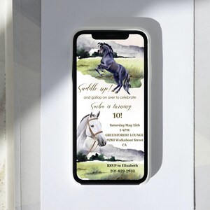 Horse Birthday Electronic Invitation, DIY Editable Template, Cowgirl, Cowboy Evite Party, Mobile Text Message Smartphones, Instant Download