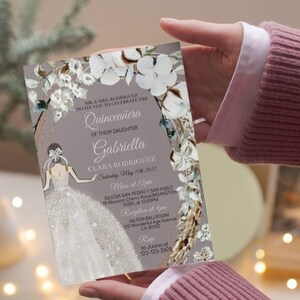 DIY Editable Birthday Invitation, Quinceañera, Digital Template, White Floral Princess, 15th Girl Party, Mis Quince XV, Instant Download