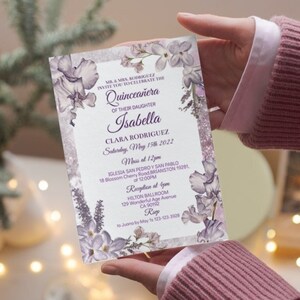 Quinceañera Invitation, Editable Template, Digital Invite Mis Quince Anos, Sweet Sixteen, Elegant Purple Foral Lavender, Instant Download
