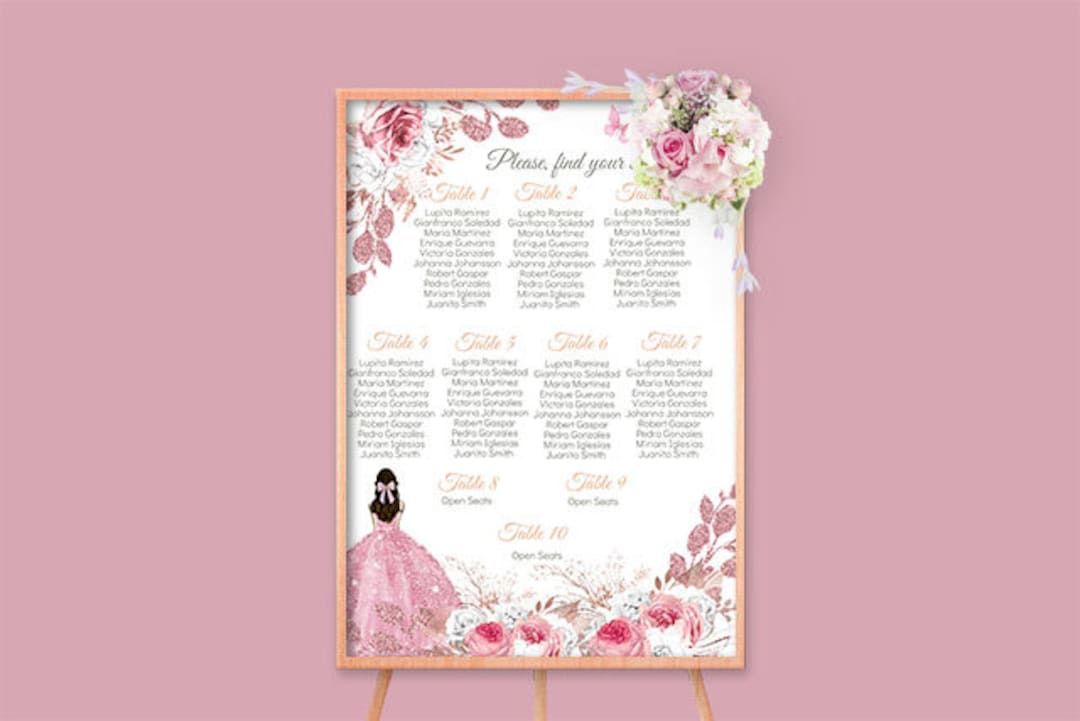 DIY EDITABLE Seating Chart Quinceañera, Mis XV Quince Table Plan
