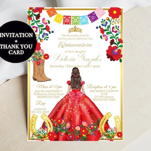 Red Charro Quinceañera Editable Invitation, Floral Mexican Mis XV Quince Años Digital Template, Sweet Sixteen 16 15 Printable, Download