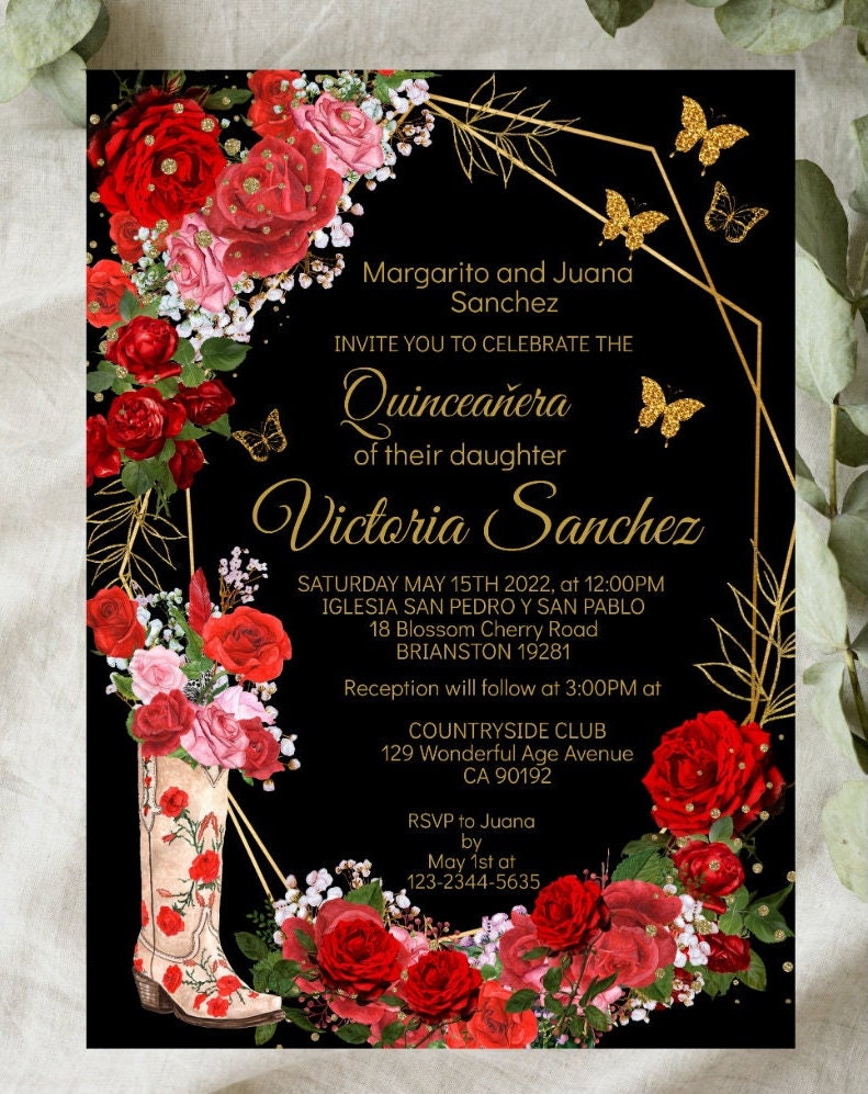 Bundle Quinceañera Invitation DIY Editable Template Red